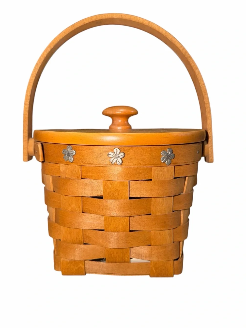 Longaberger Small Round Basket with Pewter Flower Accents 2007